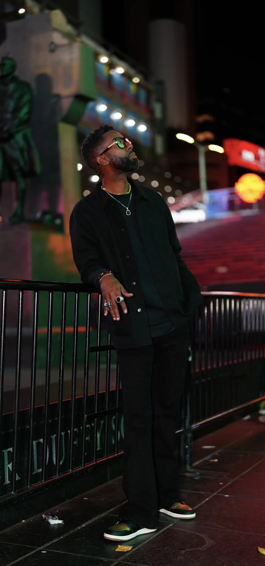 Malcolm Harvest Jr. in an environmental night portrait